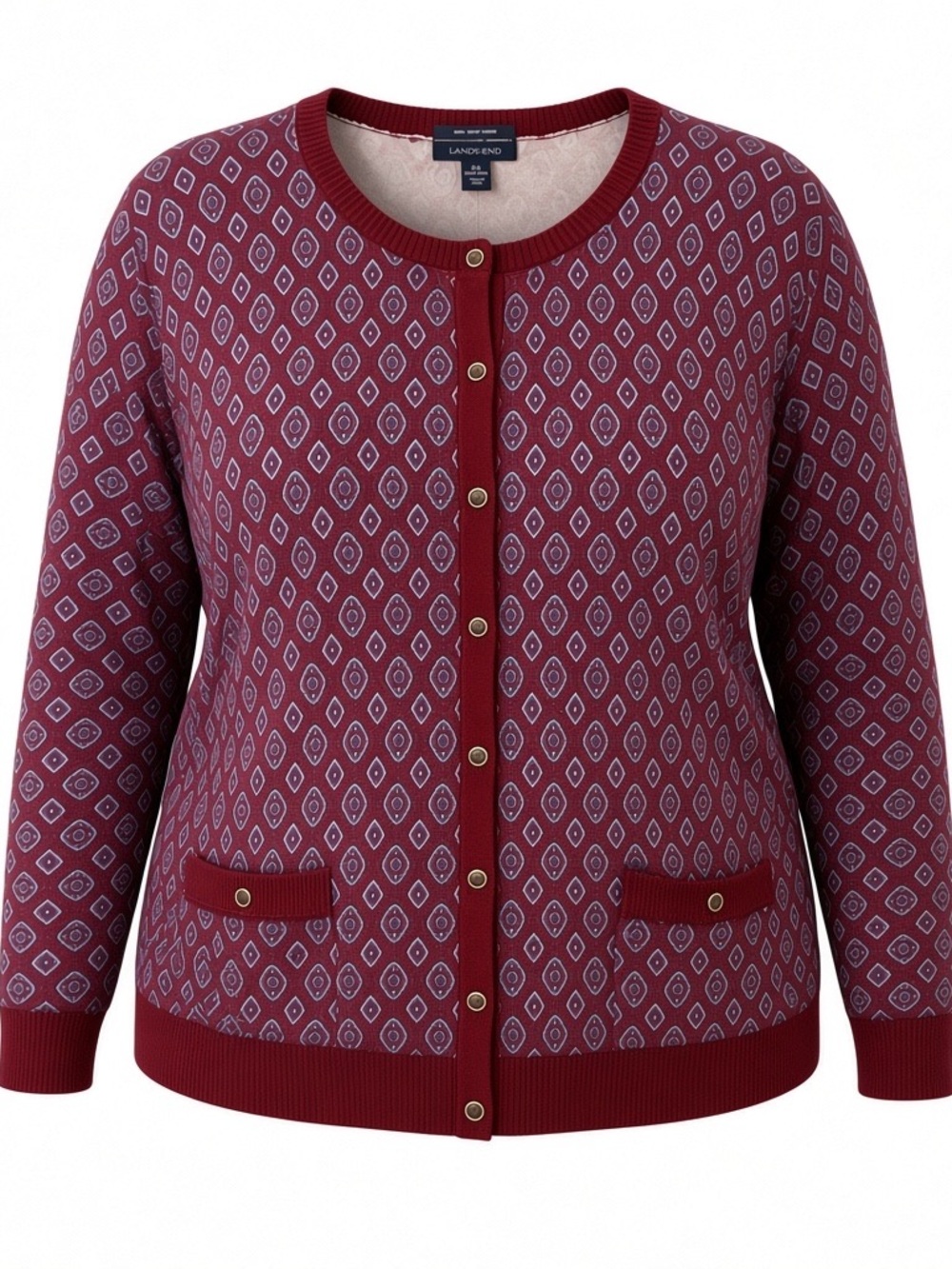 010 NWT Lands' End Burgundy Patterned Button-Front Cardigan Sweater